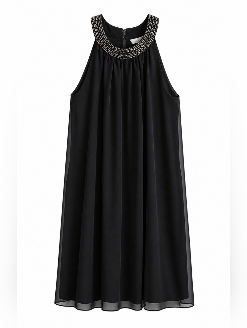 Charming Charlie Black Trapeze Dress with Embellished Neckline L